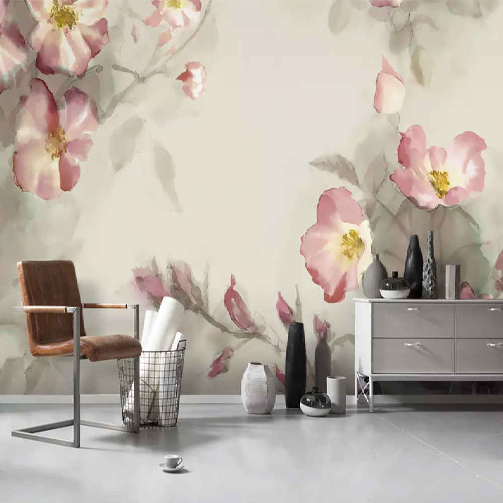 Fresque murale florale blanche modèle Heaven pour intérieurs modernes