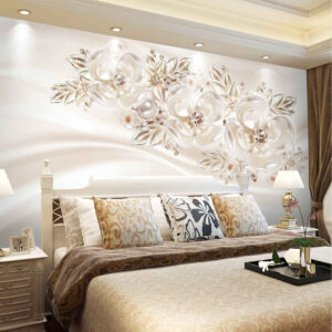 Fresque murale florale blanche modèle Navazesh pour intérieurs modernes