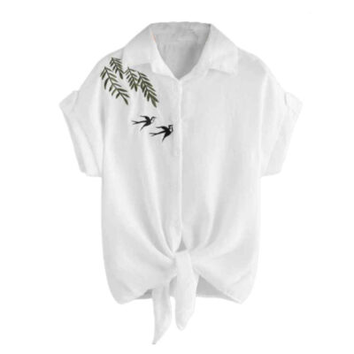 Chemise brodée à manches courtes pour femmes Modèle Swallow