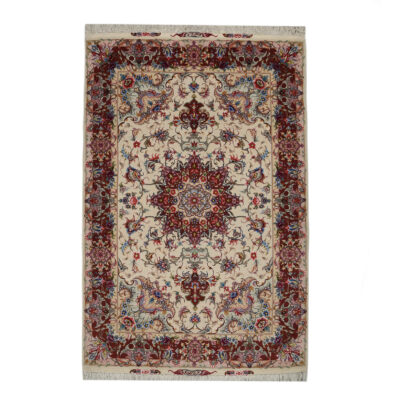 Tapis persan noué à la main Médaillon Tabriz en mélange de laine et soie Cheleh