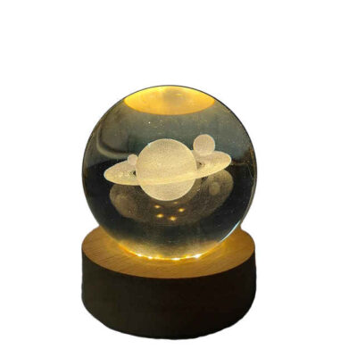 Lampe boule de cristal – veilleuse spatiale Saturne