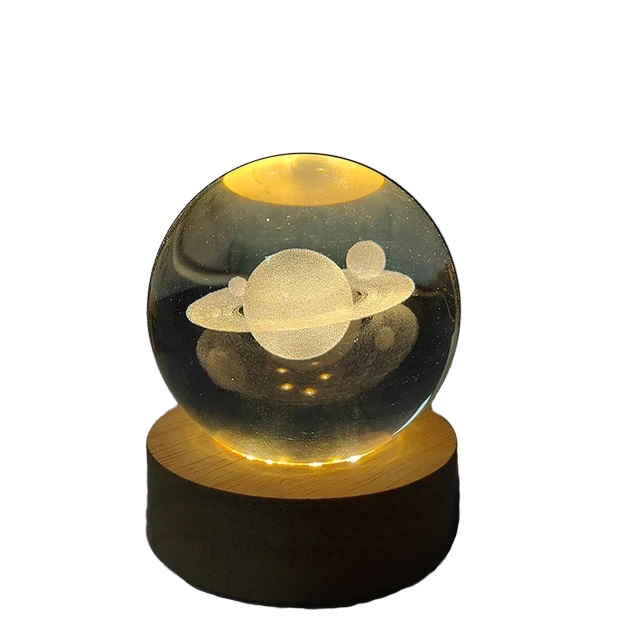 Lampe boule de cristal – veilleuse spatiale Saturne