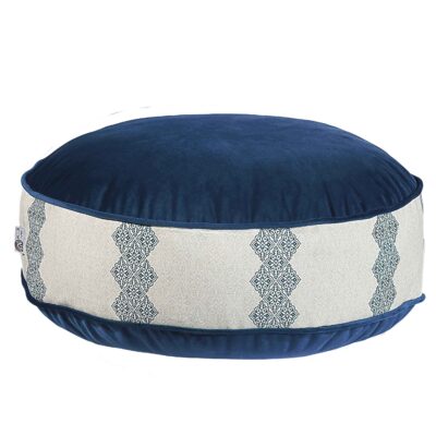 Pouf boho rond en velours inspiré de l’art persan bleu marine Afagh