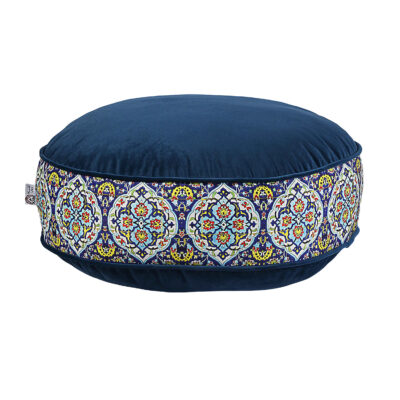 Pouf boho rond en velours inspiré de l’art persan bleu Akam