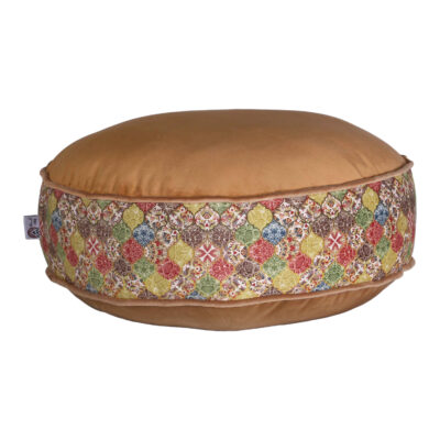 Pouf boho rond en velours inspiré de l’art persan marron Borna