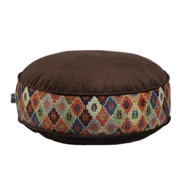 Pouf boho rond en velours inspiré de l’art persan marron Salva