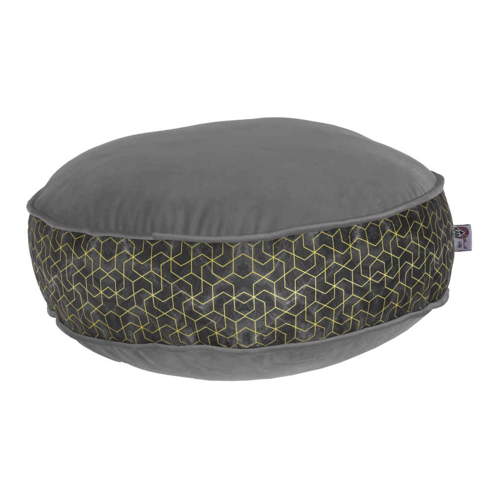 Pouf boho rond en velours inspiré de l'art persan gris Arman