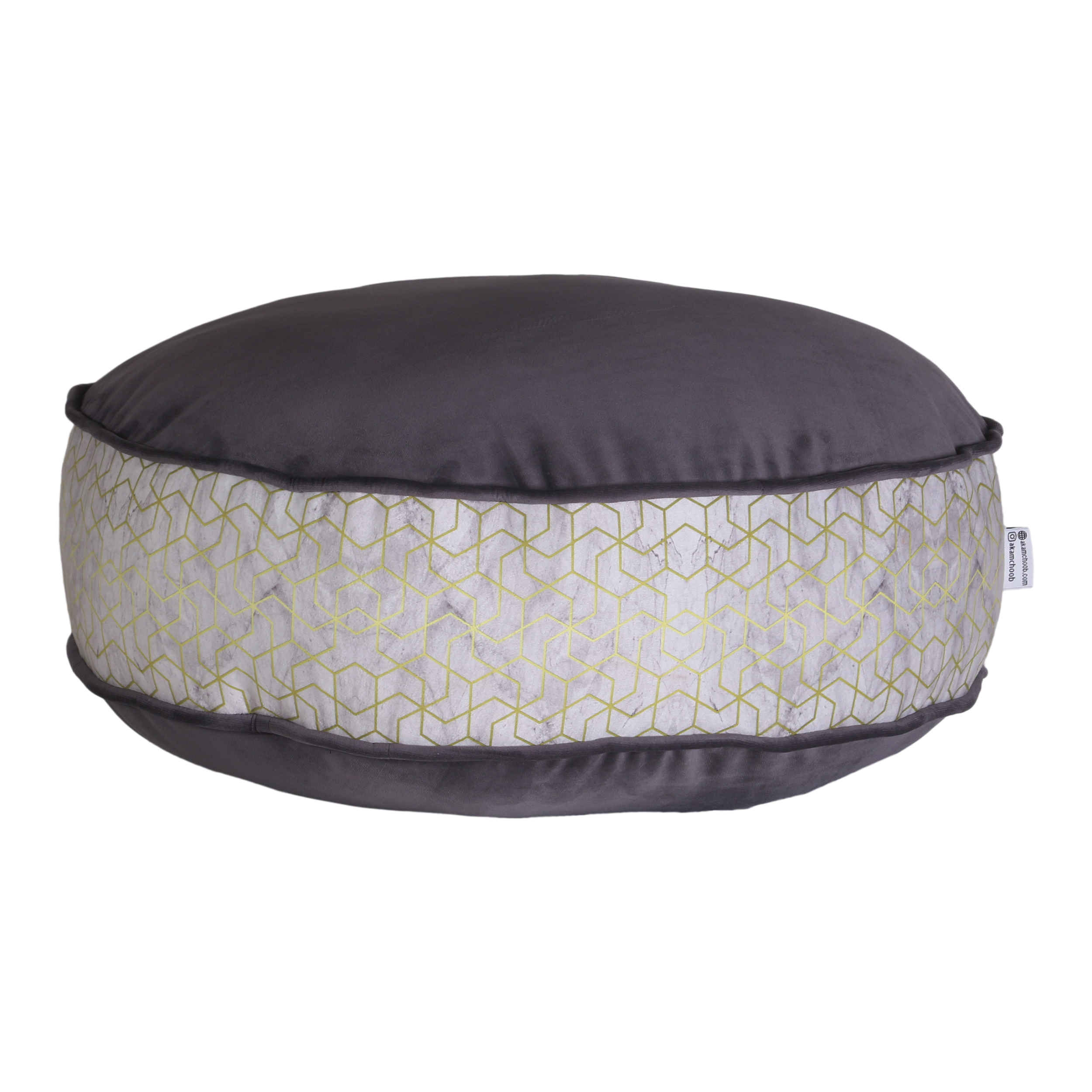 Pouf boho rond en velours inspiré de l'art persan gris Jalal