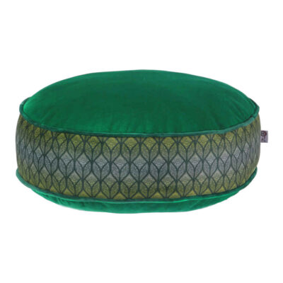 Pouf boho rond en velours inspiré de l’art persan vert Melanie