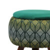 Pouf rond en velours avec pieds en bois inspiré de l'art persan vert Naghme