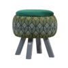 Pouf rond en velours avec pieds en bois inspiré de l'art persan vert Naghme