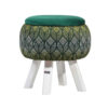 Pouf rond en velours avec pieds en bois inspiré de l'art persan vert Naghme