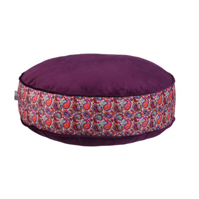 Pouf boho rond en velours inspiré de l’art persan violet Paisley