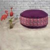 Pouf boho rond en velours inspiré de l'art persan violet Paisley