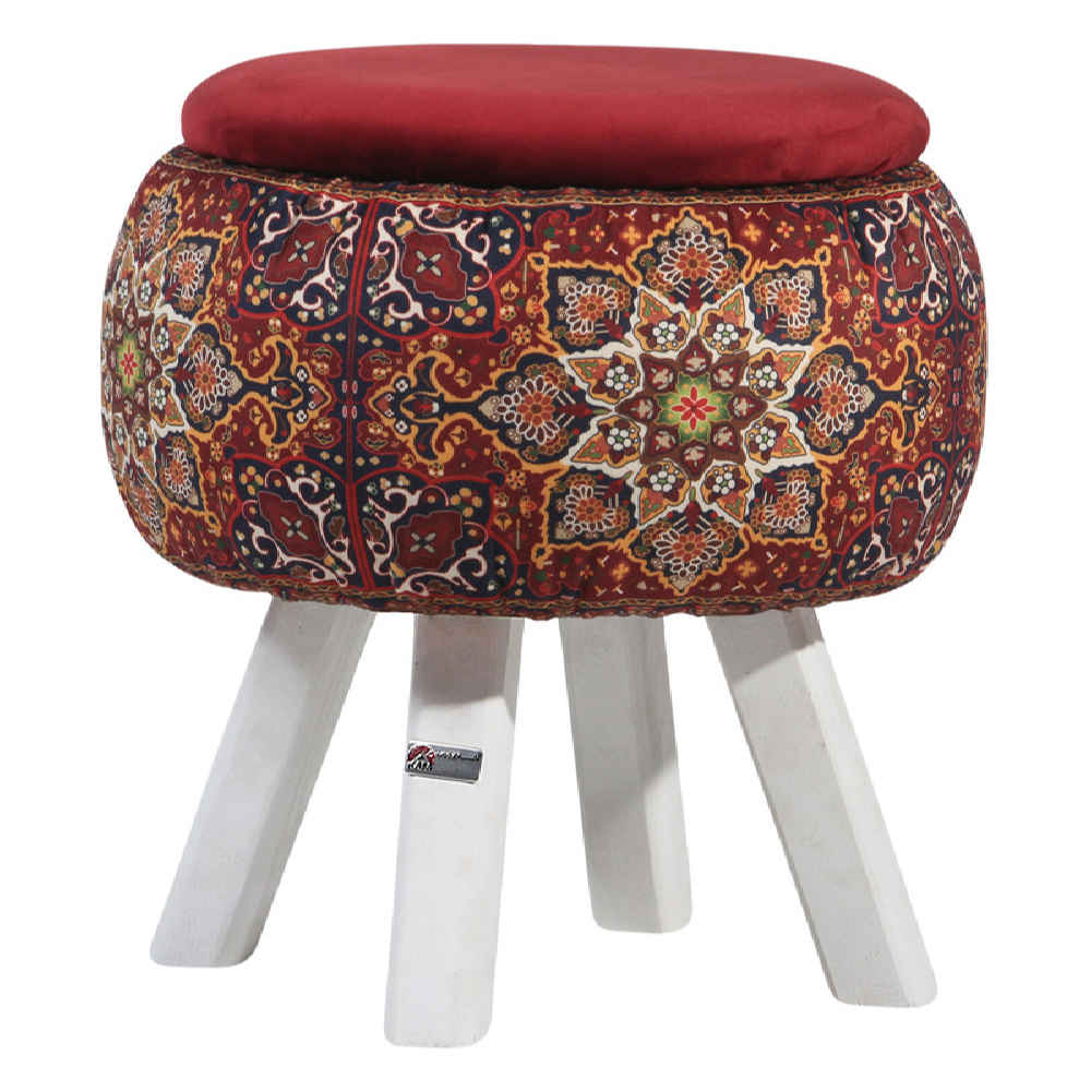 Pouf rond en velours avec pieds en bois inspiré de l'art persan bordeaux Fatima