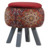 Pouf rond en velours avec pieds en bois inspiré de l'art persan bordeaux Fatima