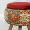 Pouf rond en velours avec pieds en bois inspiré de l'art persan bordeaux Nastaran
