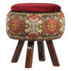Pouf rond en velours avec pieds en bois inspiré de l'art persan bordeaux Nastaran