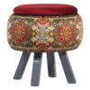Pouf rond en velours avec pieds en bois inspiré de l'art persan bordeaux Nastaran