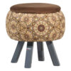 Pouf rond en velours avec pieds en bois inspiré de l'art persan marron Raha