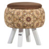 Pouf rond en velours avec pieds en bois inspiré de l'art persan marron Raha