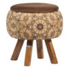 Pouf rond en velours avec pieds en bois inspiré de l'art persan marron Raha