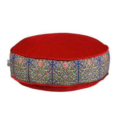 Pouf boho rond en velours inspiré de l’art persan rouge Alma