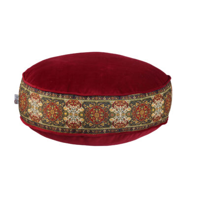 Pouf boho rond en velours inspiré de l’art persan rouge Hana