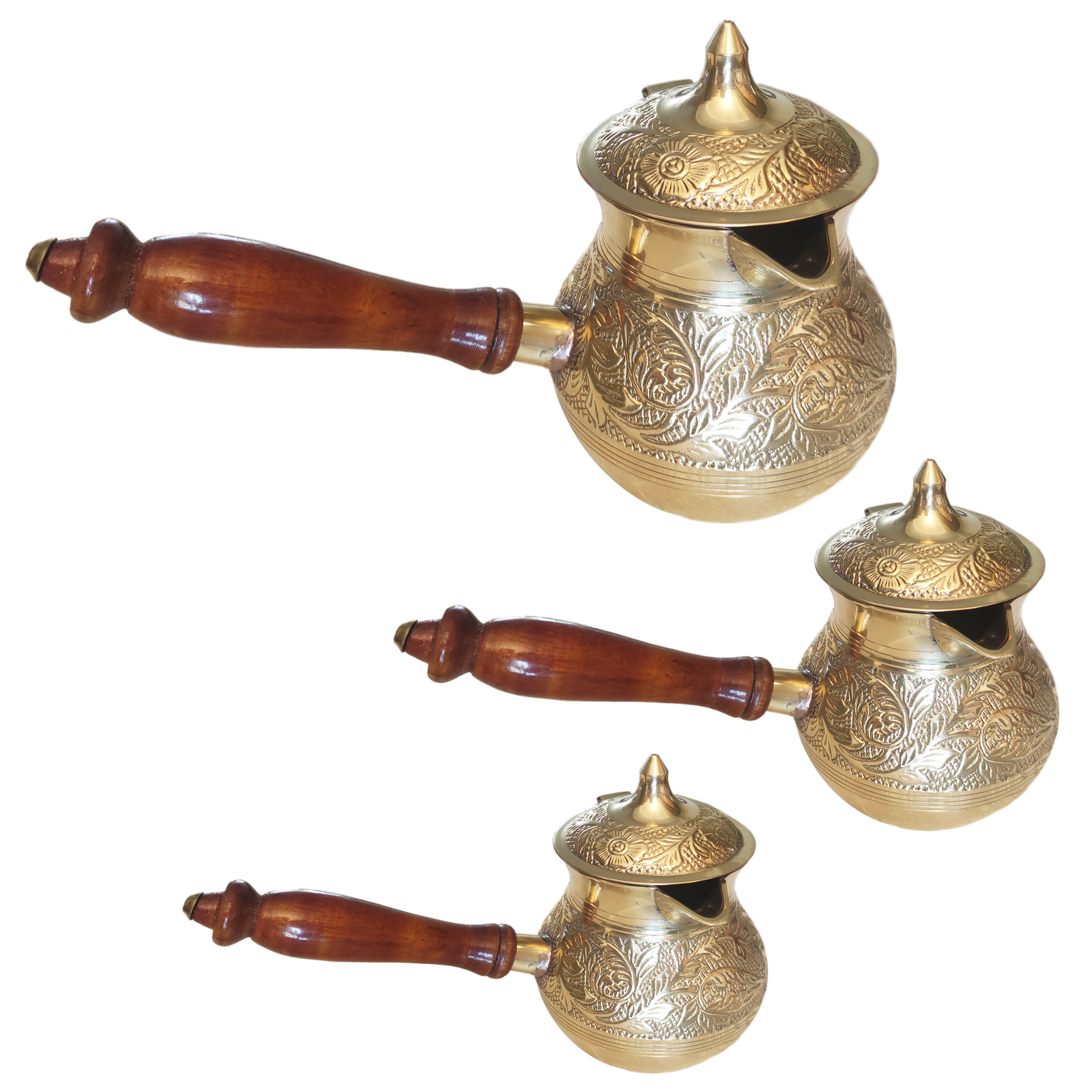 Ensemble de 3 Cafetières Turques – Cezve / Ibrik Traditionnel en Laiton, Gravé Karina