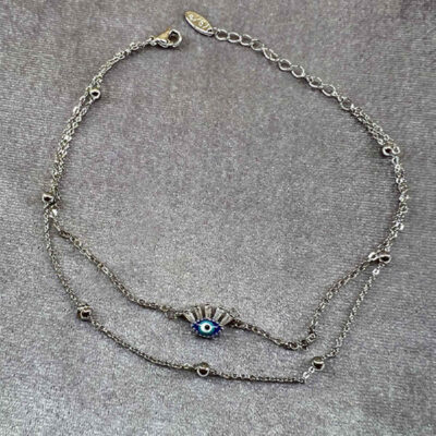 Bracelet Cheville en Acier Cheshm Nazar Modèle Mahta (Version Empilée)