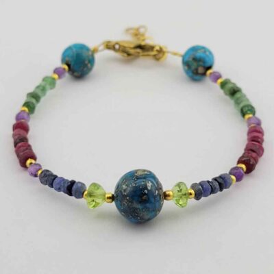 Bracelet Perlé pour Femme – Émeraude, Rubis & Pierres Turquoises