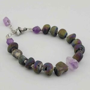 Bracelet Perlé pour Femme – Agate de Feu & Améthyste