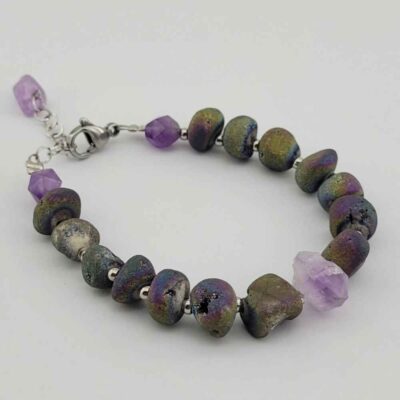 Bracelet Perlé pour Femme – Agate de Feu & Améthyste