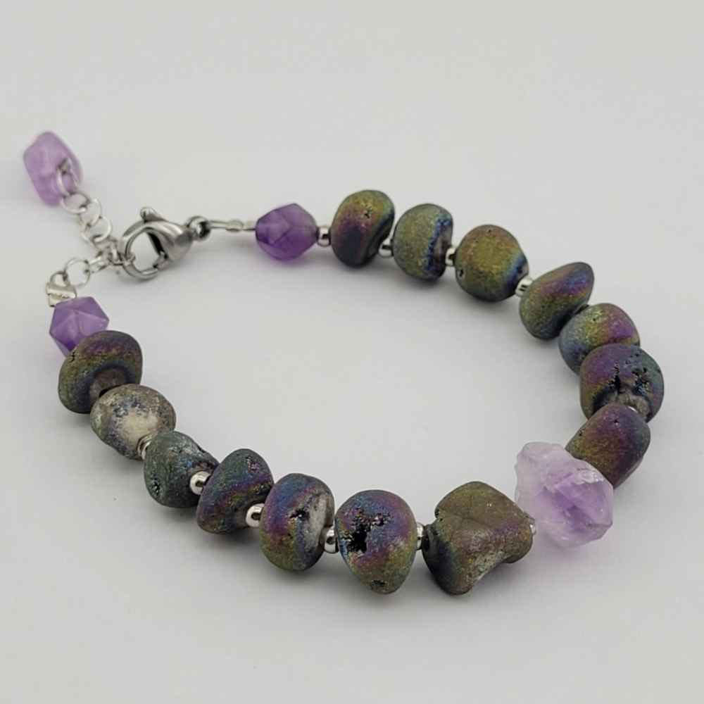 Bracelet Perlé pour Femme – Agate de Feu & Améthyste