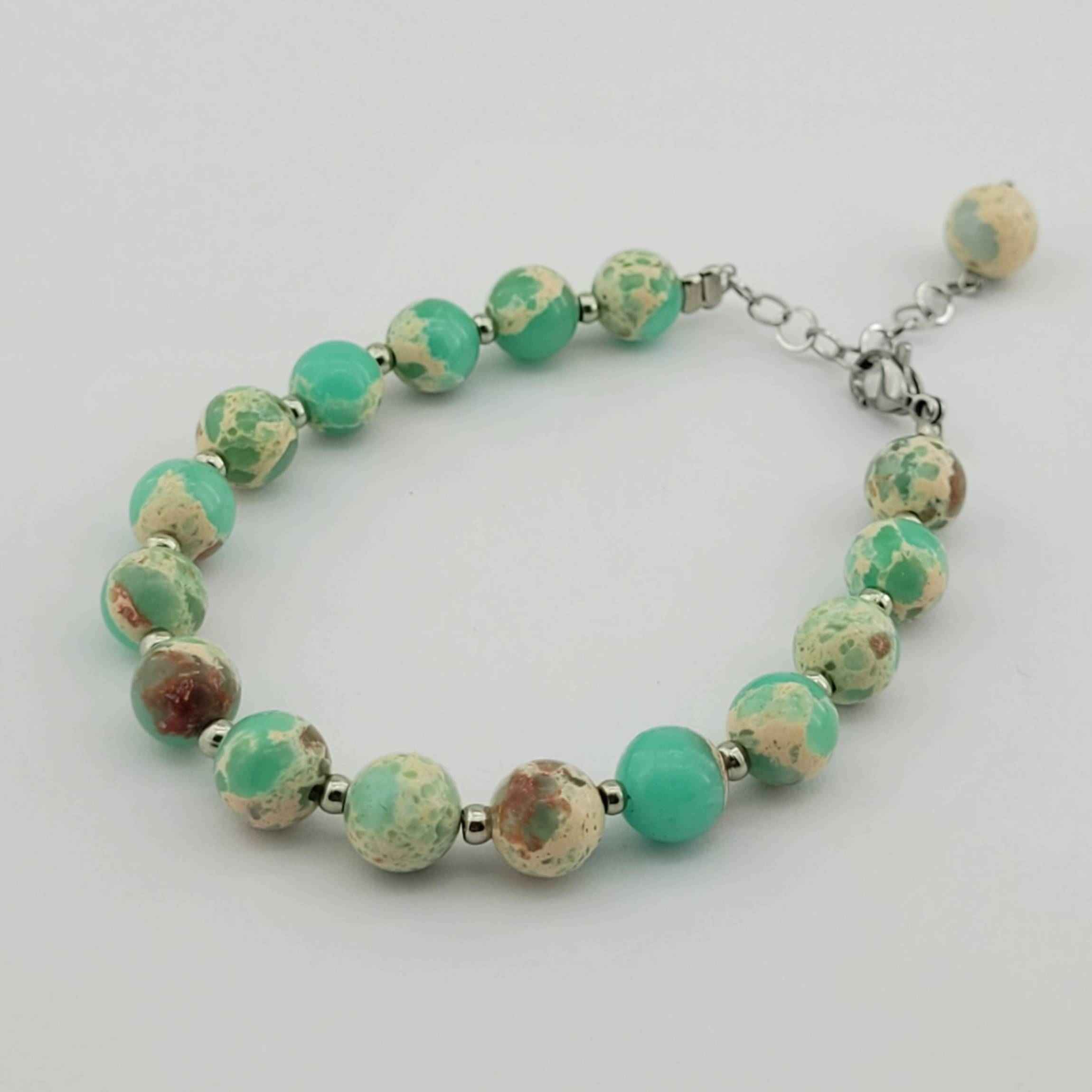 Bracelet Perlé pour Femme – Jaspe Océanique