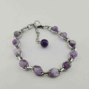 Bracelet Perlé pour Femme – Pierre d’Améthyste Violette