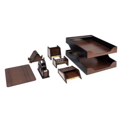 Ensemble d’accessoires de bureau en bois – Modèle Diplomate (7 pièces)