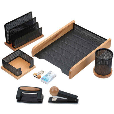 Accessoires organiseur de bureau en bois – Modèle Ahoura (8 pièces)