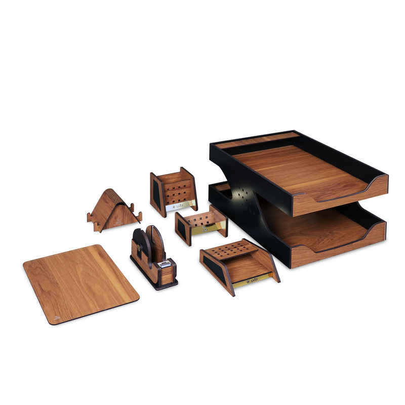 Accessoires organiseur de bureau en bois – Modèle Laya (7 pièces)