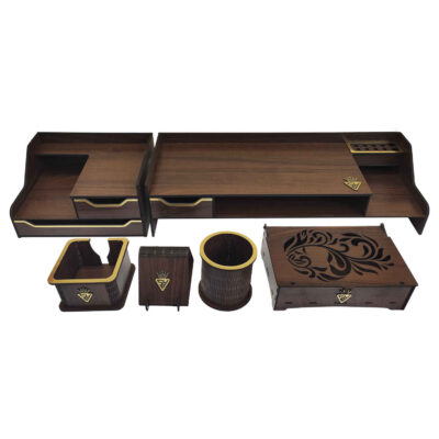 Accessoires organiseur de bureau en bois – Modèle Parseh (6 pièces)