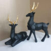 Ensemble de 2 figurines géométriques de cerf cubisme en polyester noir - Artistique