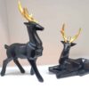 Ensemble de 2 figurines géométriques de cerf cubisme en polyester noir - Artistique