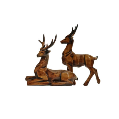 Ensemble de 2 figurines décoratives de cerfs bruns – Décor animalier de la forêt