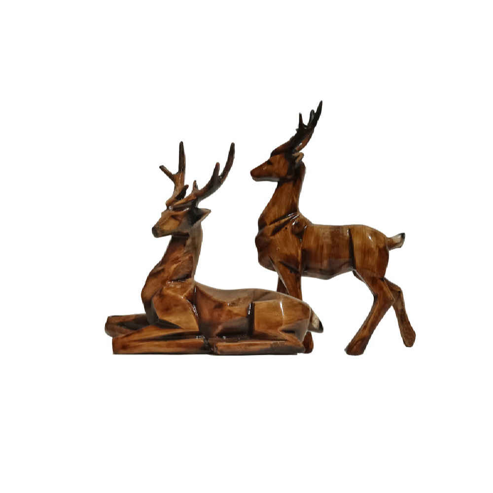 Ensemble de 2 figurines décoratives de cerfs bruns - Décor animalier de la forêt