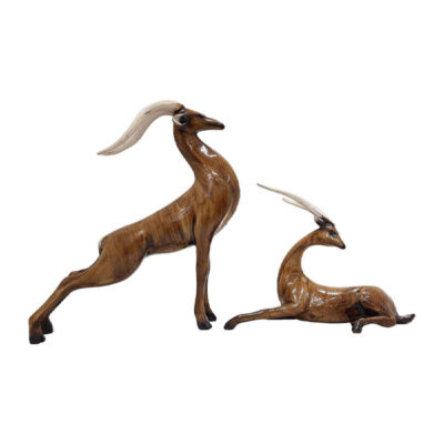Ensemble de 2 figurines décoratives de gazelles brunes – Décor artistique de la faune