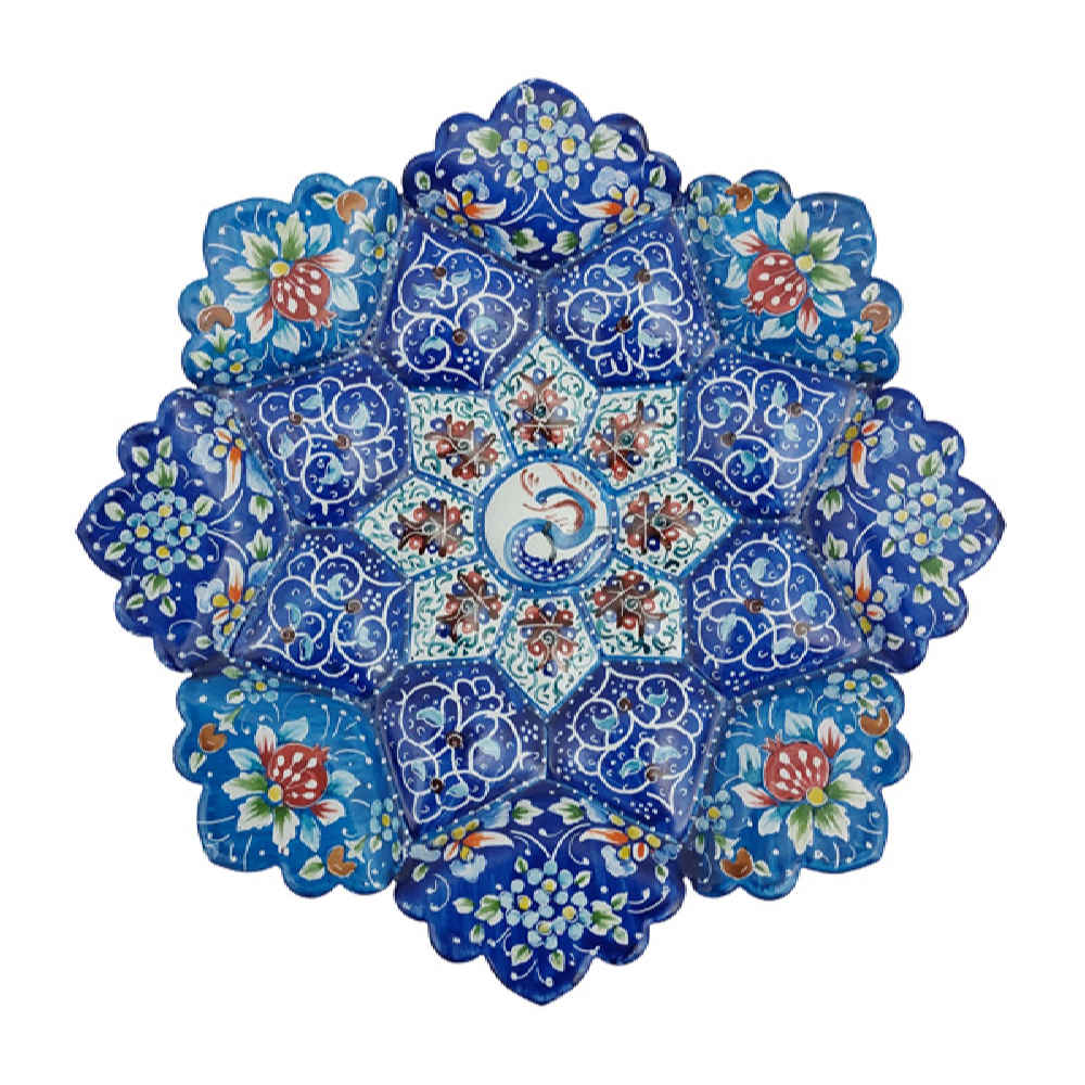 Assiette Décorative en Cuivre Peinte à la Main avec Émail Persan Minakari Florale