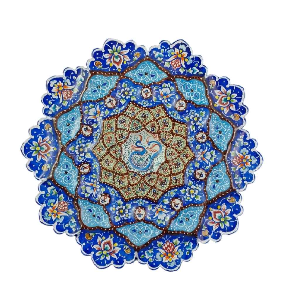 Assiette Décorative en Cuivre Peinte à la Main avec Émail Persan Minakari Naamin