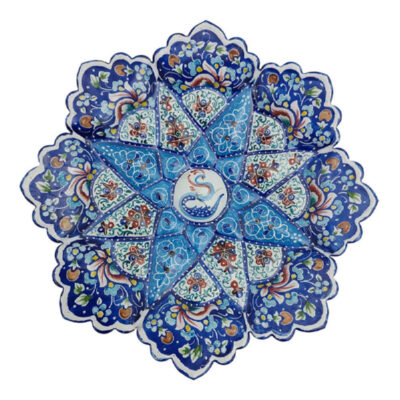 Assiette Décorative en Cuivre Peinte à la Main avec Émail Persan Minakari Étoile