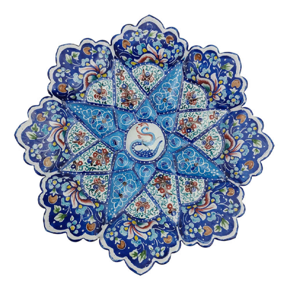 Assiette Décorative en Cuivre Peinte à la Main avec Émail Persan Minakari Étoile
