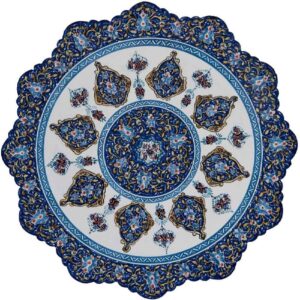 Assiette Décorative en Cuivre Peinte à la Main avec Émail Persan Minakari Narenj
